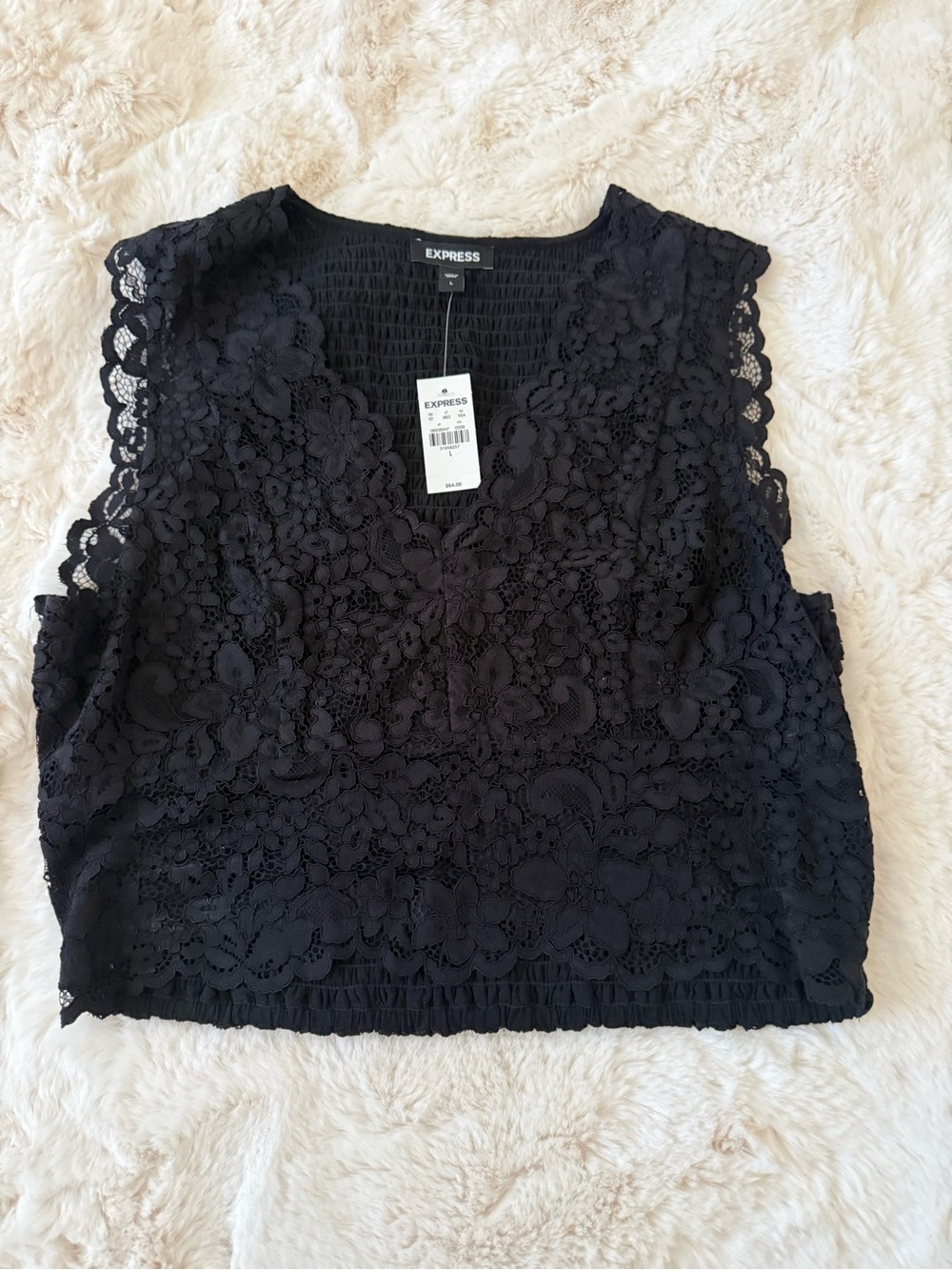 Black Floral Lace Sleeveless V-Neck Crop Top - Size Large